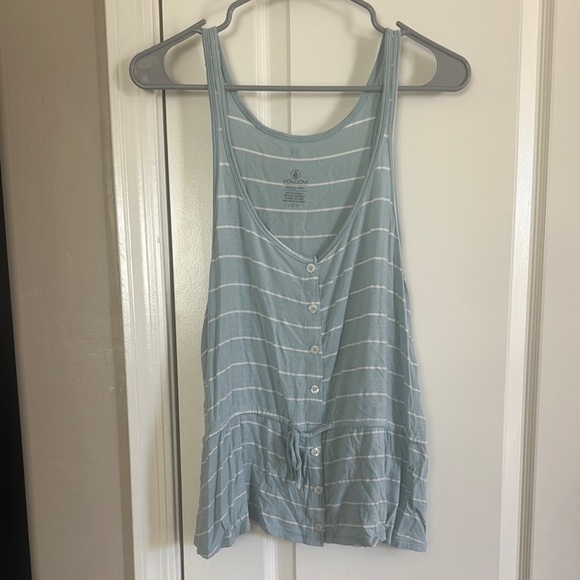 Volcom Sky Blue and White Striped Tank Top - Picture 1 of 4